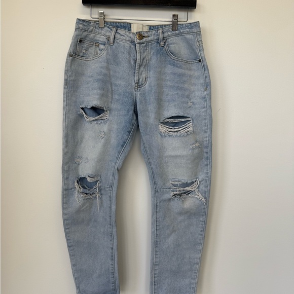 One Teaspoon Light Blue Distressed Boyfriend Jeans - Picture 2 of 6